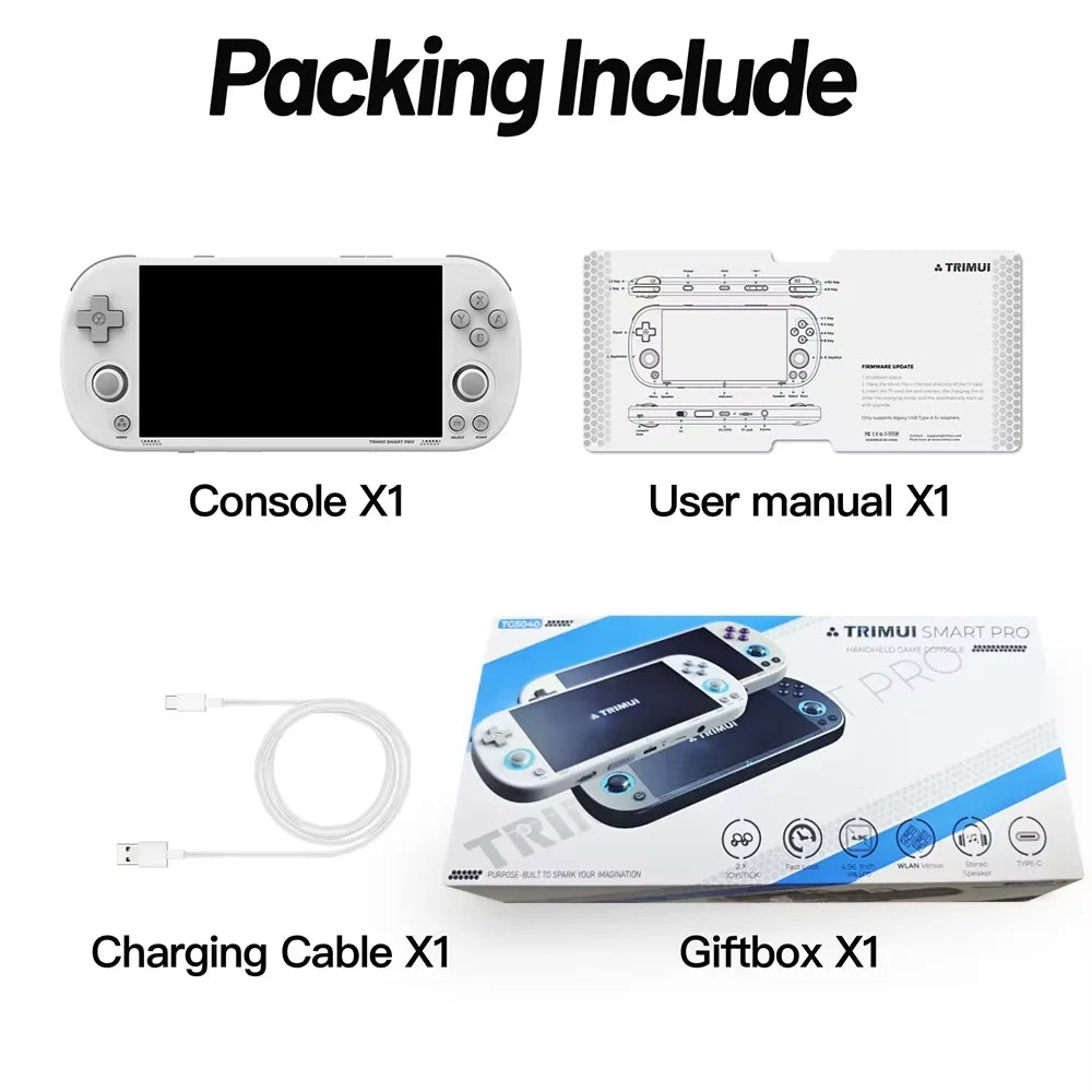 Trimui Smart Pro Console Rétro Portable 4.96'' IPS – Linux, Joystick RGB | Cadeau Gaming Jeux Rétro