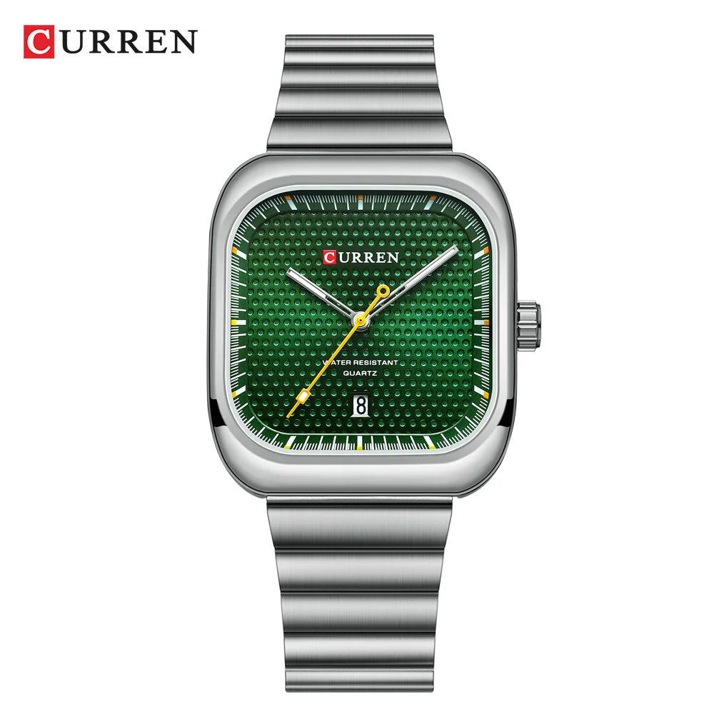 Montre Homme CURREN Carrée Business Quartz – Bracelet Acier Inoxydable Date Automatique