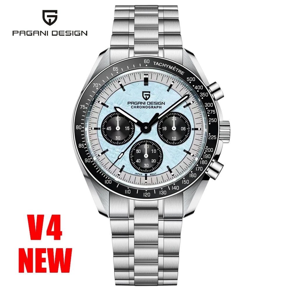 Montre Homme PAGANI DESIGN 2025 Lune Or Argent Quartz – Chronographe Saphir AR Date Auto