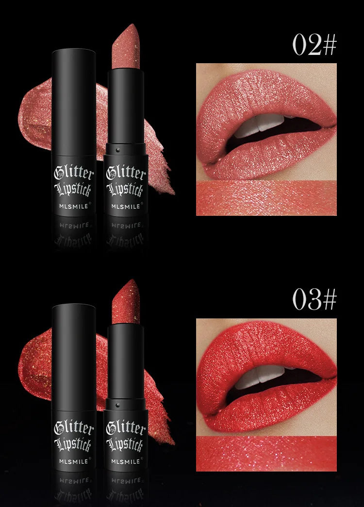 Rouge à Lèvres Glitter 7 Couleurs – Diamond Pearlescent Métallique Waterproof | Lipgloss Noir Femme