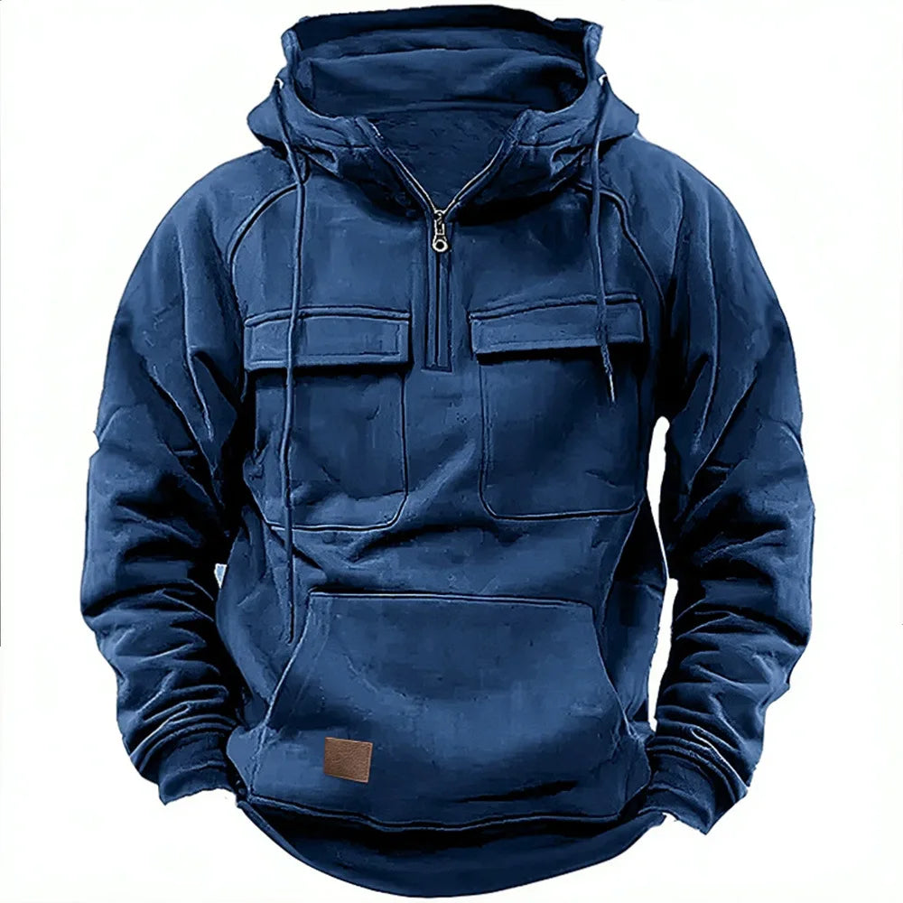 Sweat Tactique Homme Half-Zip Grande Poche – Cargo Pullover Outdoor, Gym & Fitness 2026 | Coupe Ample & Respirant