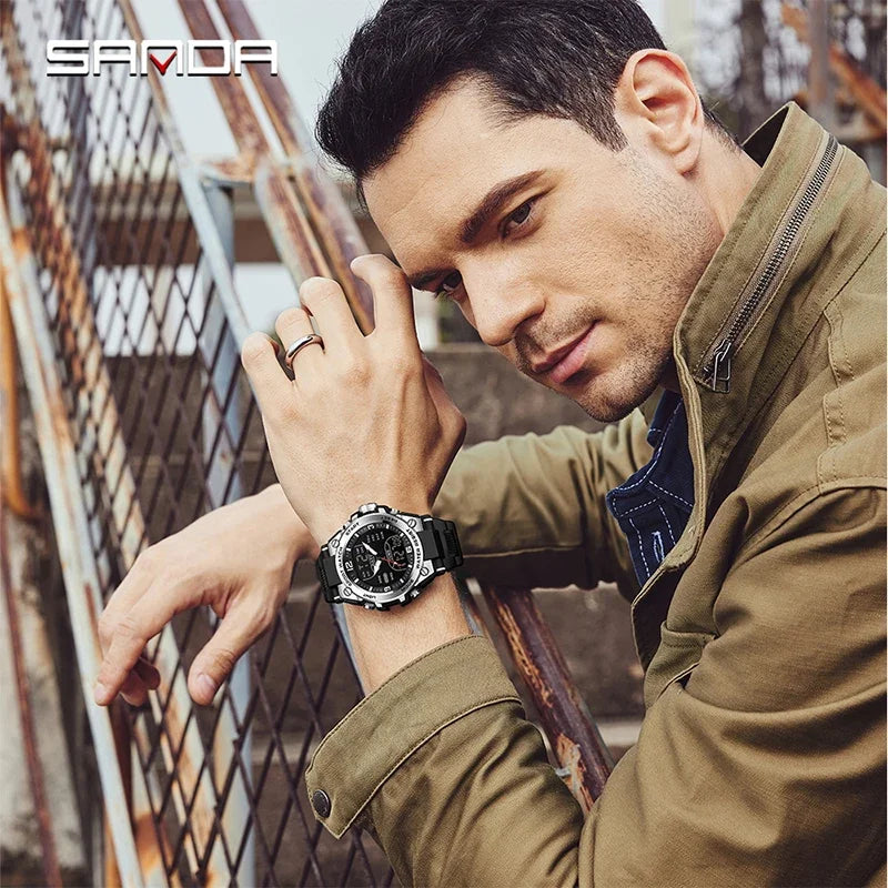 Montre Homme SANDA Militaire Tactique G-Style – LED Digital Quartz Étanche 50M Sport Luxe