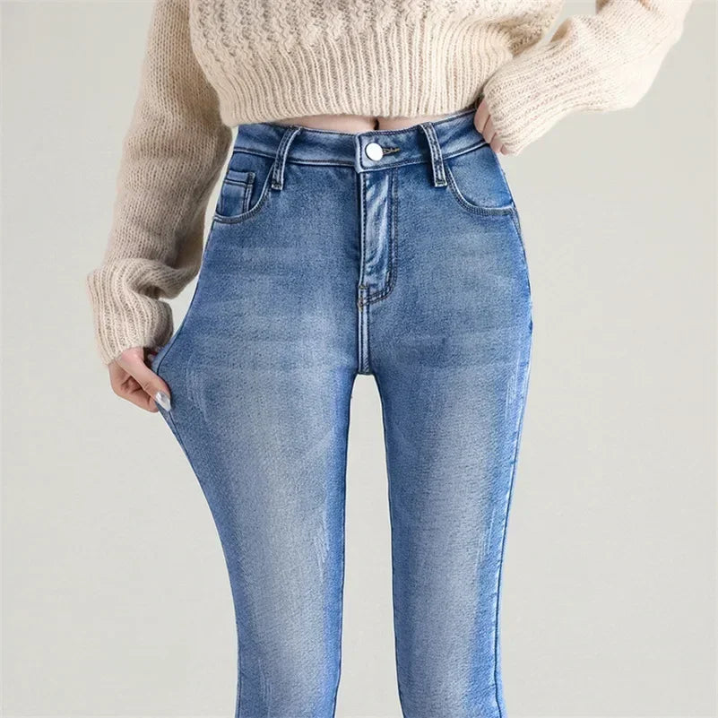 Jean Femme Thermique Skinny Taille Haute Chaud Polaire Stretch Denim – Pantalon Crayon Hiver Neige Confortable | Mode