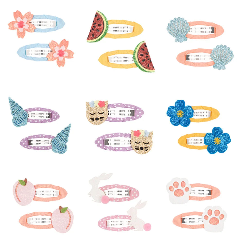 Lot 2 Barrettes Fille Bébé Motifs Adorables – Pinces Cheveux Enfant Animal Fruit Fleur Lapin Kitty