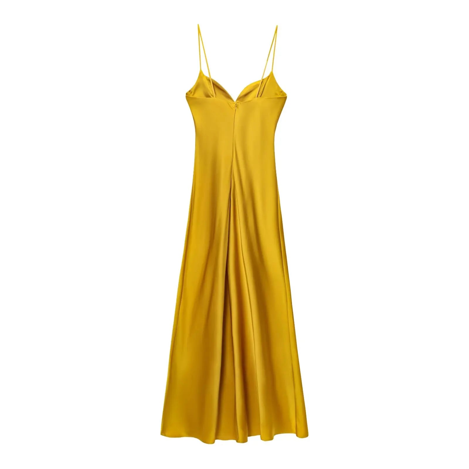Robe Longue Femme Satin Rouge Col V Bretelles Sans Manches – Fermeture Dos Zip Élégante | HH Été 2025