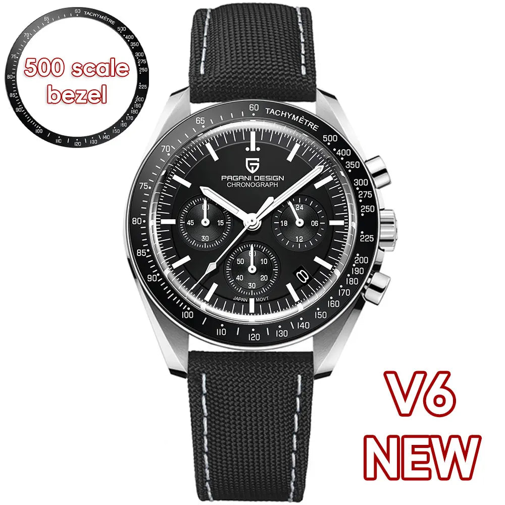 Montre Homme PAGANI DESIGN 2025 Lune Or Argent Quartz – Chronographe Saphir AR Date Auto
