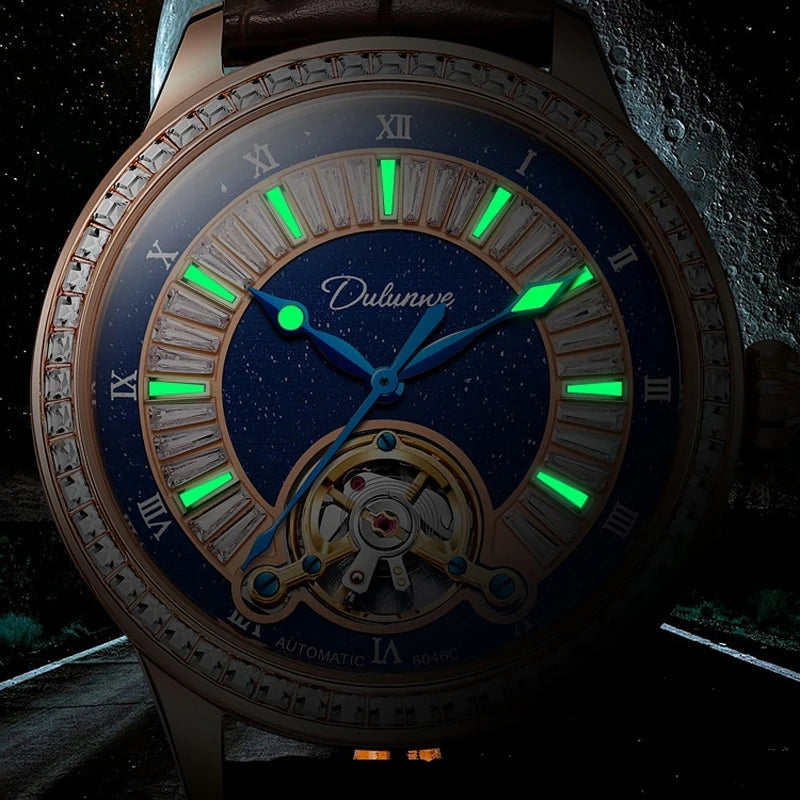 Montre Homme Tourbillon Automatique Mécanique – Cadran Strass Lumineux Sport Étanche Acier