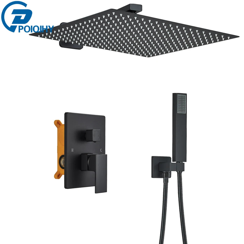 Ensemble Douche Encastré Noir Mat – 2-3 Voies, Mitigeur Caché, Pommeau Pluie | Salle de Bain Design