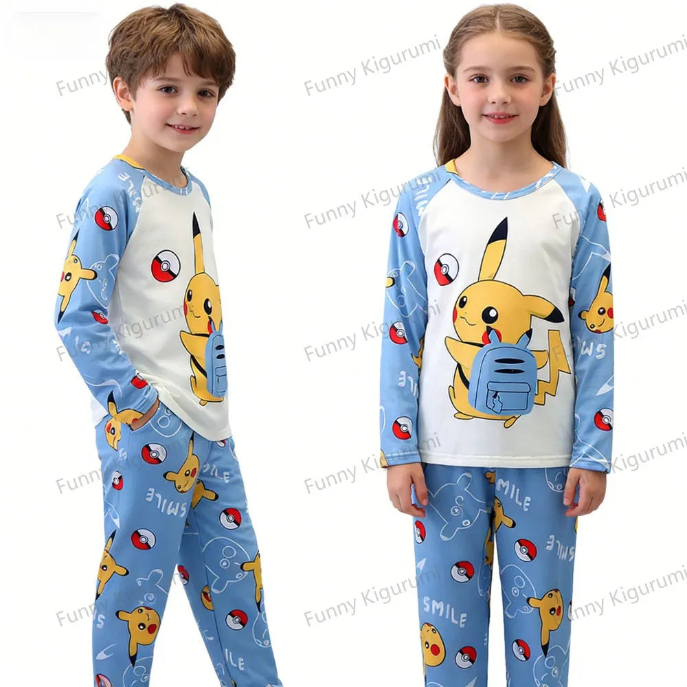 Pyjama Enfant Cartoon Pikachu – Ensemble 2 Pièces Manches Longues Garçon Fille 3-13 Ans