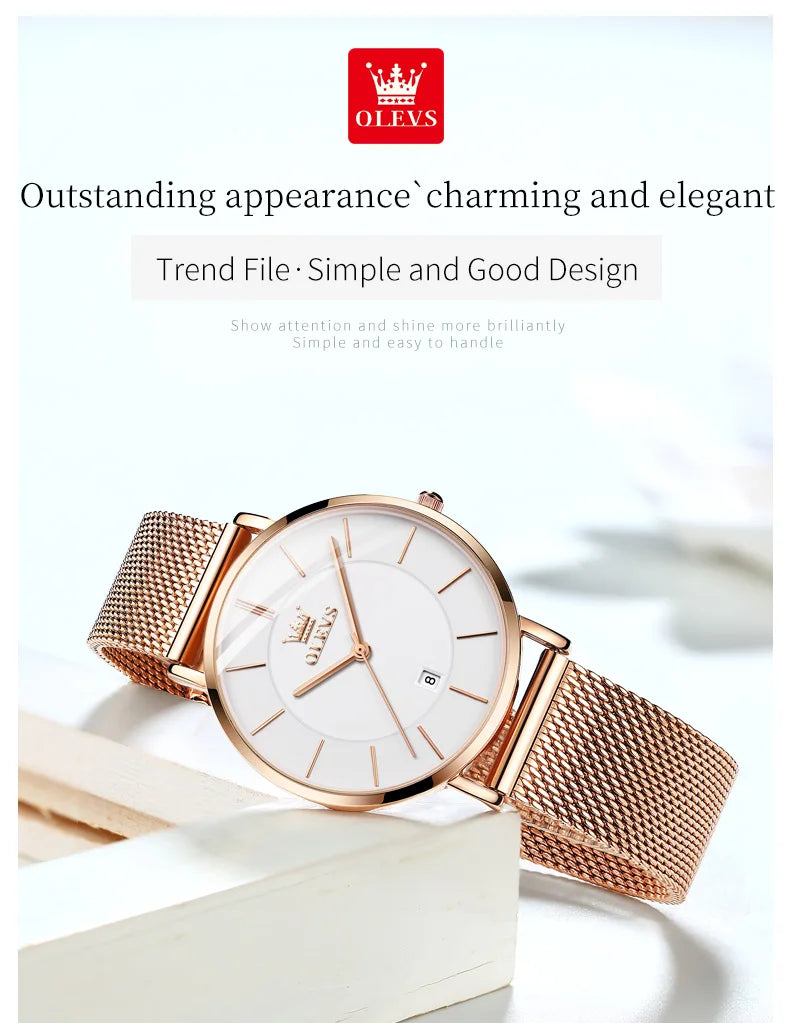 OLEVS Damenuhr Quarz Wasserdicht Luxus Edelstahl Roségold Elegant Geschenkbox Inklusive | OLEVS Damen Luxus Roségold Premium Uhr