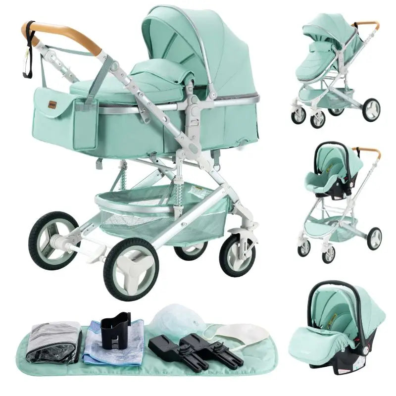 Poussette Bébé 3 en 1 Pliable Aluminium – Haute Vue, Nacelle & Siège, Voyage Compact | Nouveau-Né & Nourrisson