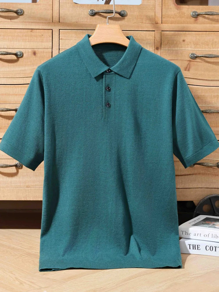 Pull Polo Homme 100% Laine Mérinos – Col Lapierre Manches Courtes Tricoté Loose Été Grande Taille | Mode Homme Premium