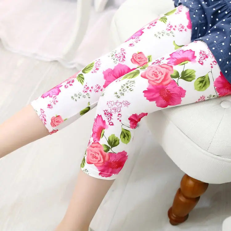 Legging Corsaire Fille Imprimé Fleurs – Pantalon Skinny Stretch Enfant Toutes Tenues 3-10 Ans