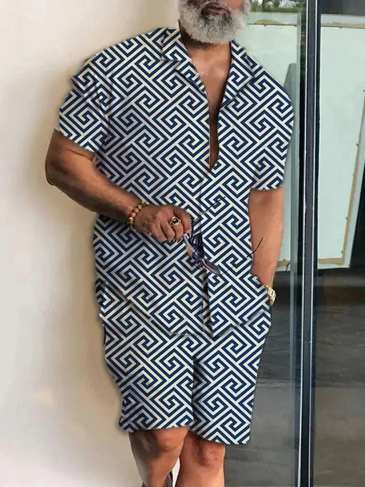 Ensemble 2 Pièces Homme Chemise Hawaïenne Manches Courtes + Short À Cordon Été Vacances Resort | Set Hawaii Premium