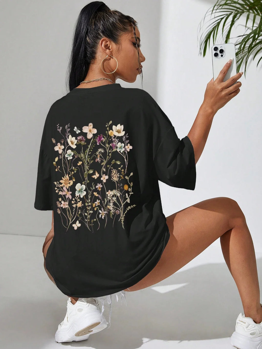 T-Shirt Femme Coton Imprimé Fleurs Manches Courtes Ample Doux Respirant – Top Casual Confortable | Street Style