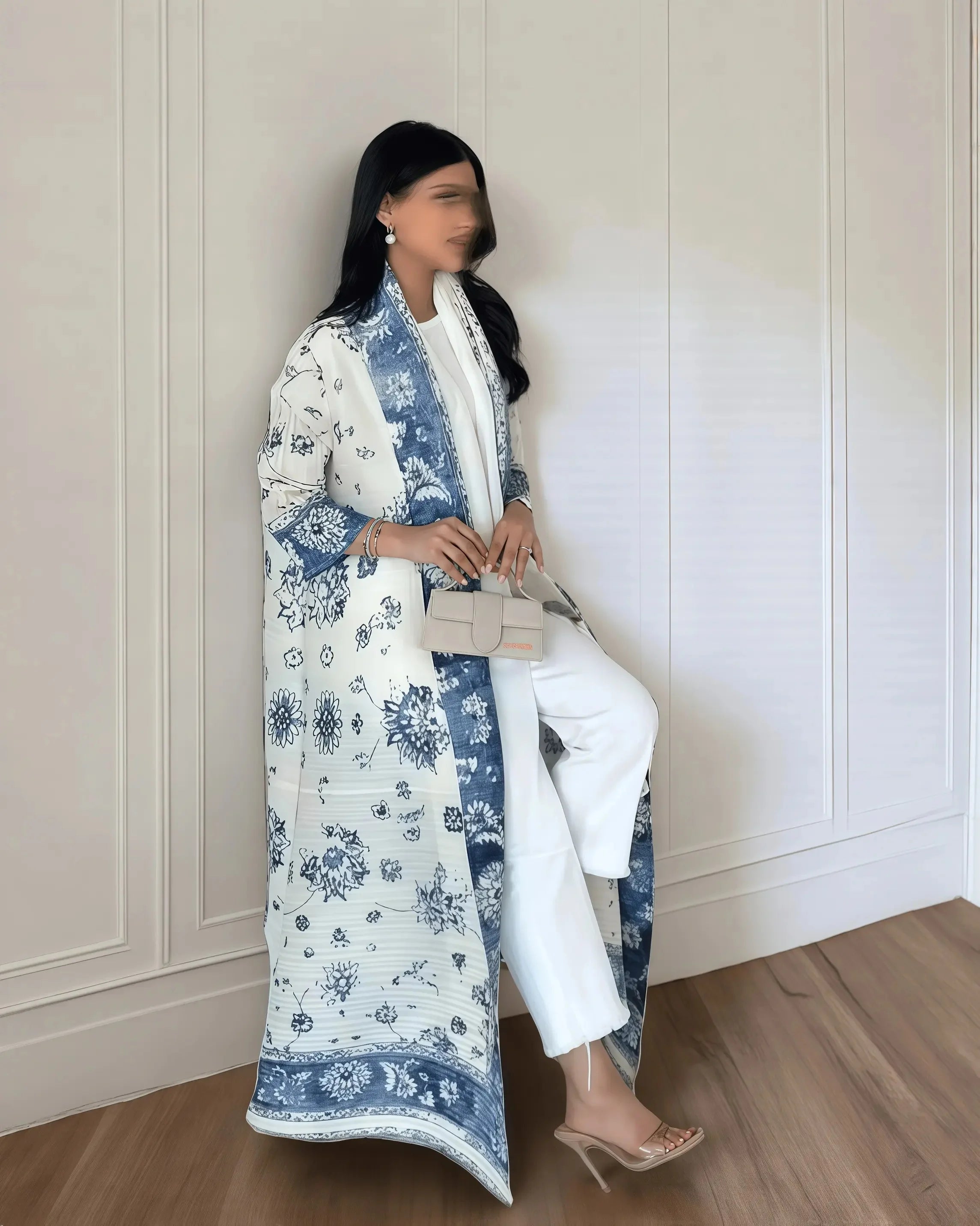 Kimono Cardigan Long Femme Abaya Imprimé Vintage Miyake Fluide Ample – Mode Modesté & Élégance