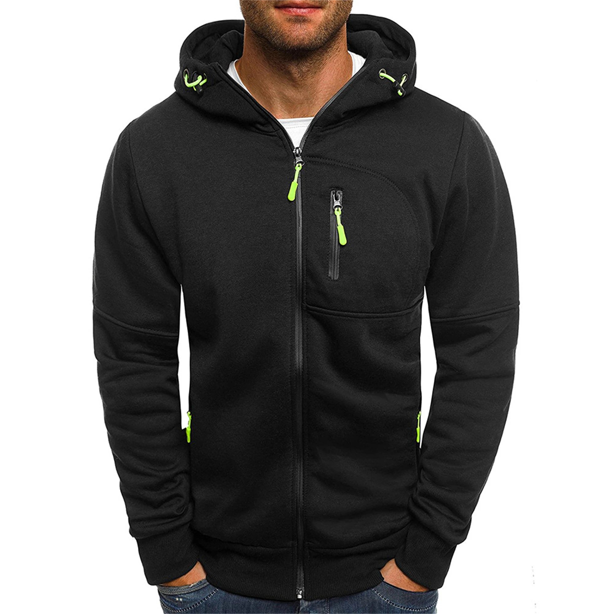 Herren-Kapuzenjacke mit Reißverschluss, einfarbig – Bequeme Sport-Freizeitjacke mit langen Ärmeln für Frühling und Herbst | Premium Herrenmode