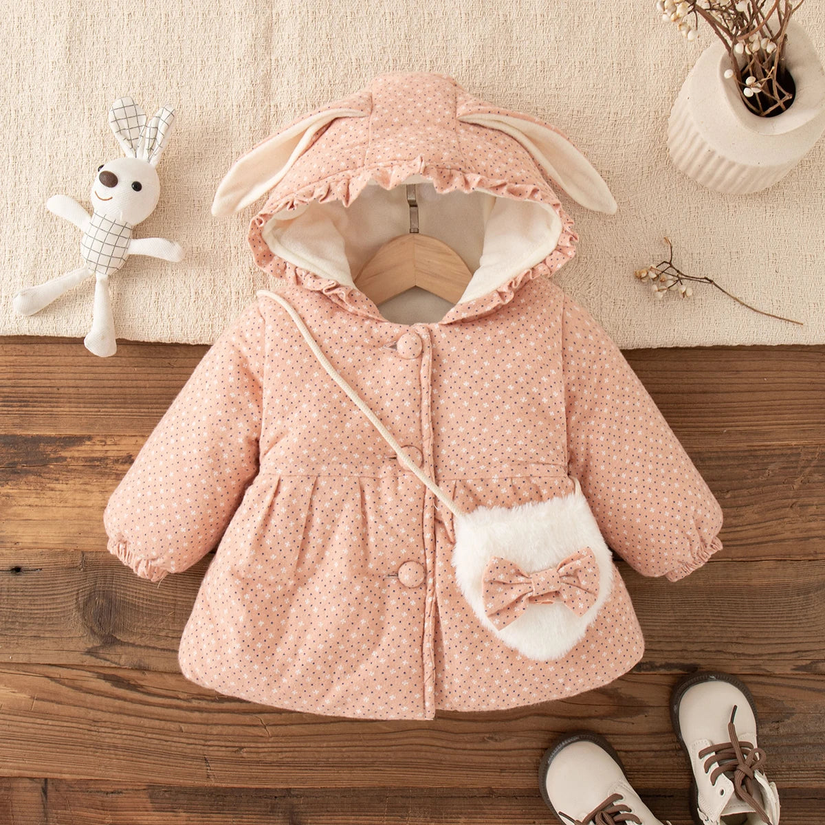 Veste Bébé Fille Hiver à Capuche – Manteau Chaud Épais Mignon 9 Mois à 3 Ans