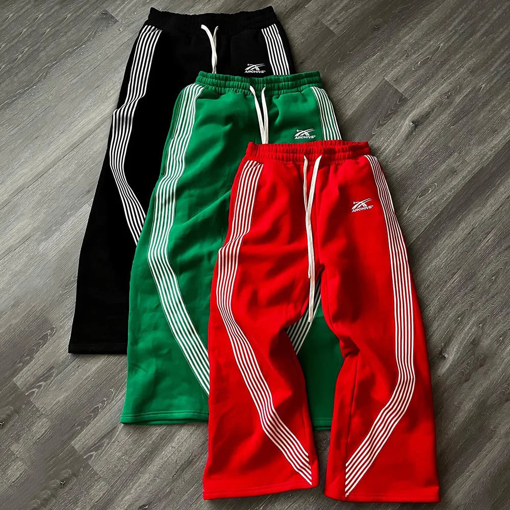 Herren Freizeithose Gestreift Weite Passform Gerade Geschnitten – Elastischer Kordelzug Sport Herbst Winter Streetwear Urban | Herrenmode
