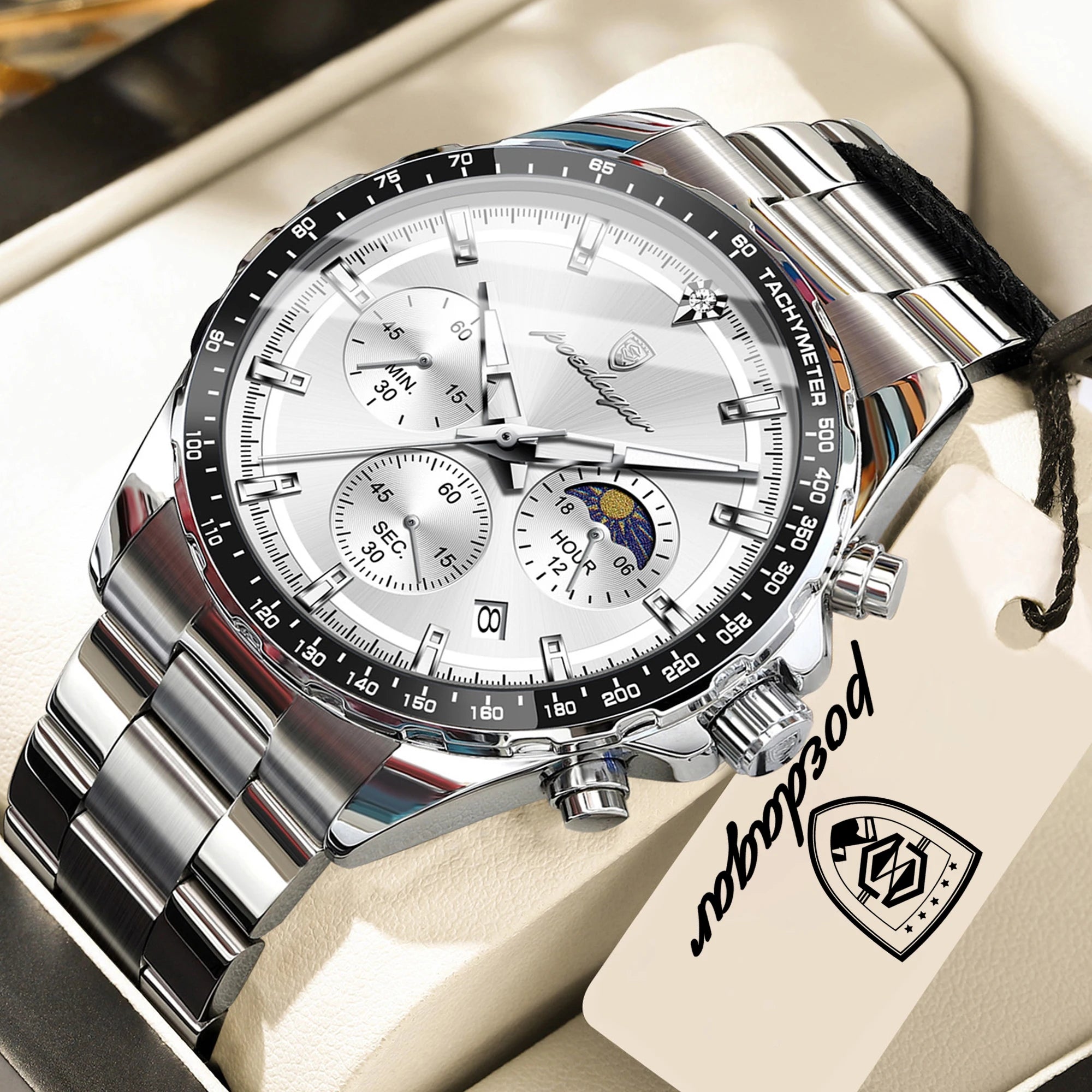 Montre Homme POEDAGAR Business Quartz Chronographe – Acier Lumineux Étanche Date Fashion