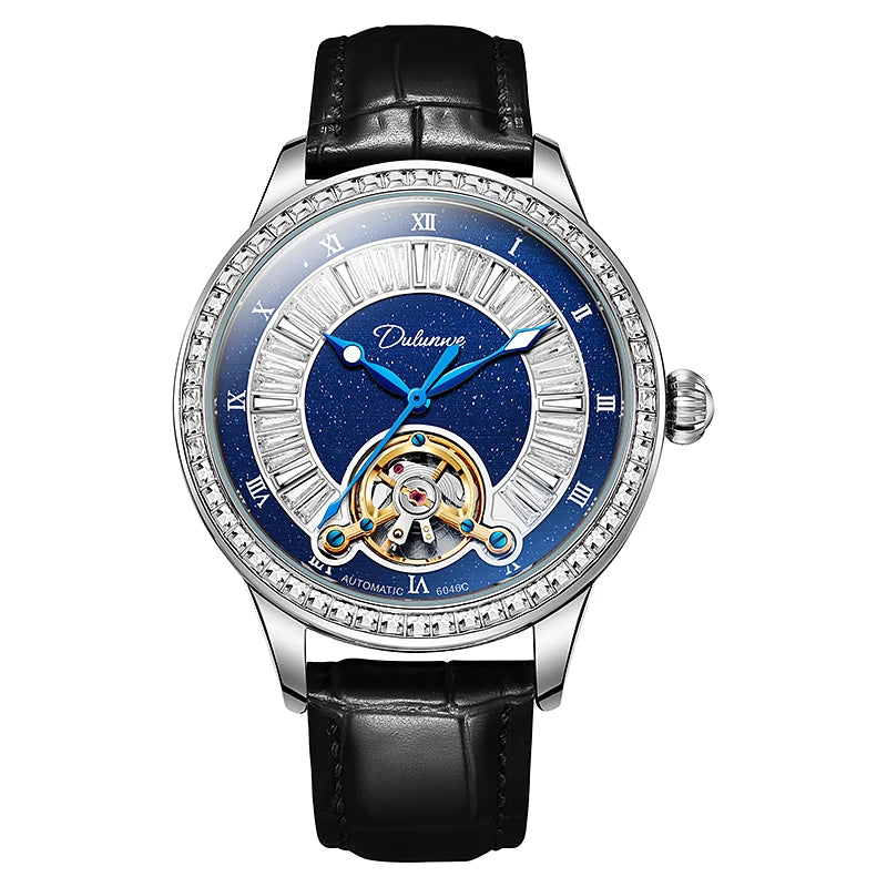 Montre Homme Tourbillon Automatique Mécanique – Cadran Strass Lumineux Sport Étanche Acier