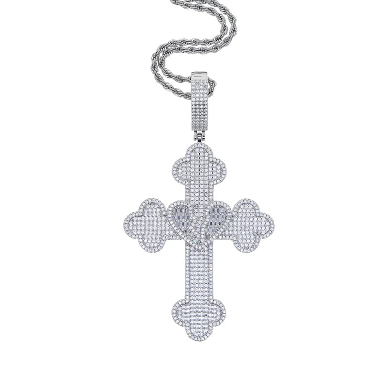 Collier Pendentif Hip Hop Bling 5A CZ Pavé Croix & Cœur Glacé – Chaîne Cuban Link, Tennis & Corde | Bijou Homme Rapper Streetwear Premium