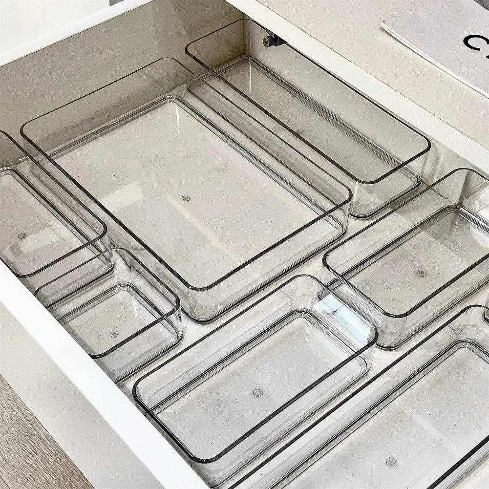 Organisateurs Tiroirs Bureau Maquillage 2025 – Boîtes Plastique Transparent | Rangement Salle de Bain & Bureau