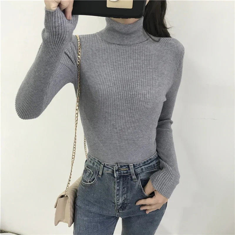 Damen Rollkragenpullover, weicher Strick – Unifarbener Basic-Kaschmirpullover | Herbst Winter Casual