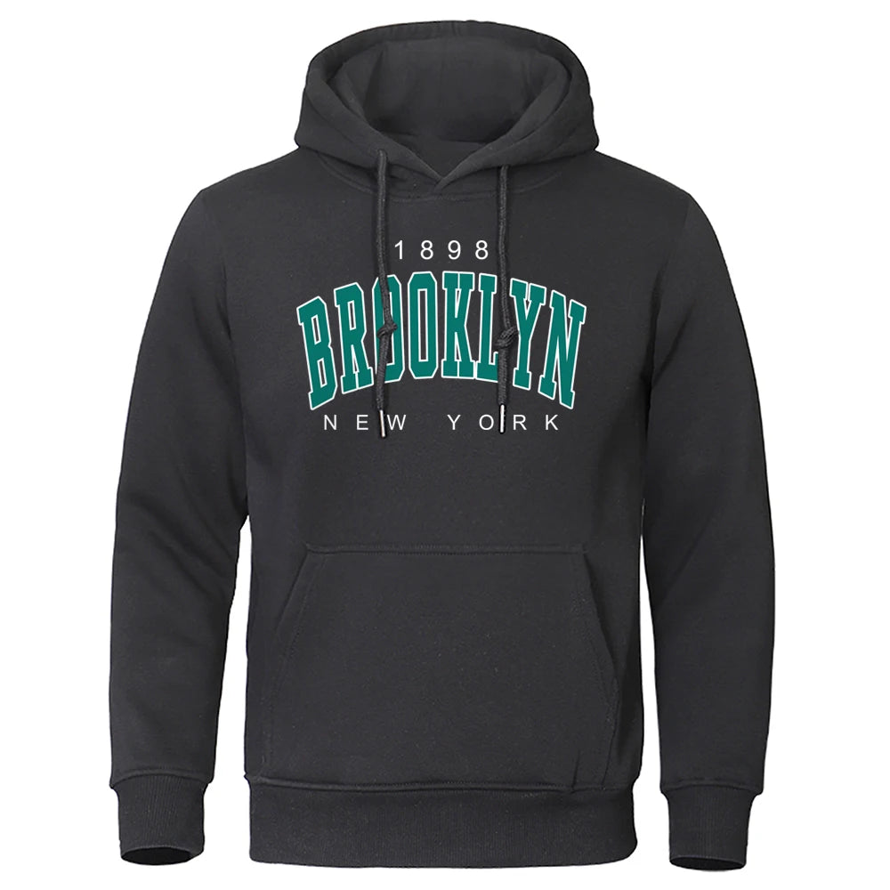 Sweatshirt Homme Oversize Col Rond Imprimé Brooklyn New York 1898 Fashion Créatif Streetwear Casual Tendance – Hoodie Graphique Urban Vintage | Mode Homme Streetwear Premium