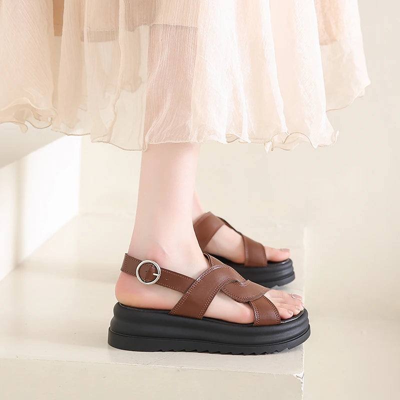 Sandales Romaines Baotou Talon Épais Femme 2025 – Boucle Respirantes Anti-Glisse