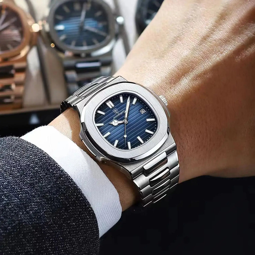 Montre Homme POEDAGAR Carré Luxe Quartz – Acier Lumineux Étanche Date Sport Business