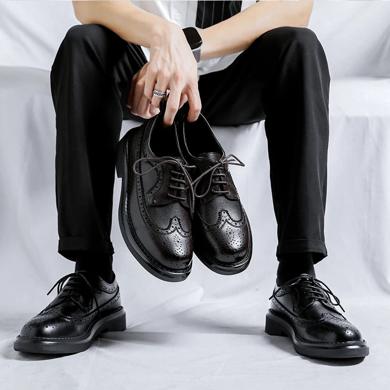 Brogues Oxfords Patent Leather Homme – Lacets Formal Noir Mariage Fête Dress Shoes