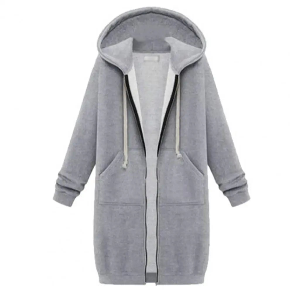 Veste Sweat Femme Polaire À Capuche Longue Zip Manches Longues Ample – Chaud & Confortable | Automne Hiver