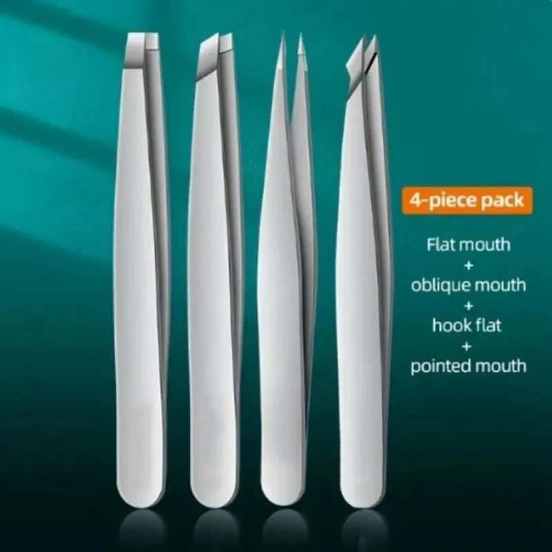 Set Pinces à Sourcils Professionnelles en Inox – 1 à 4 Pcs | Poils Incarnés, Sourcils & Soins Visage