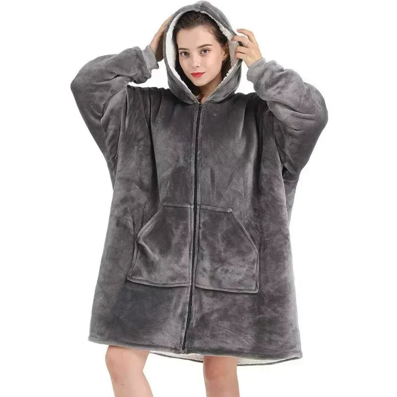 Hoodie Couverture Oversize Zip Avant – Polaire Deluxe Manches Confortables Poche Profonde Hiver