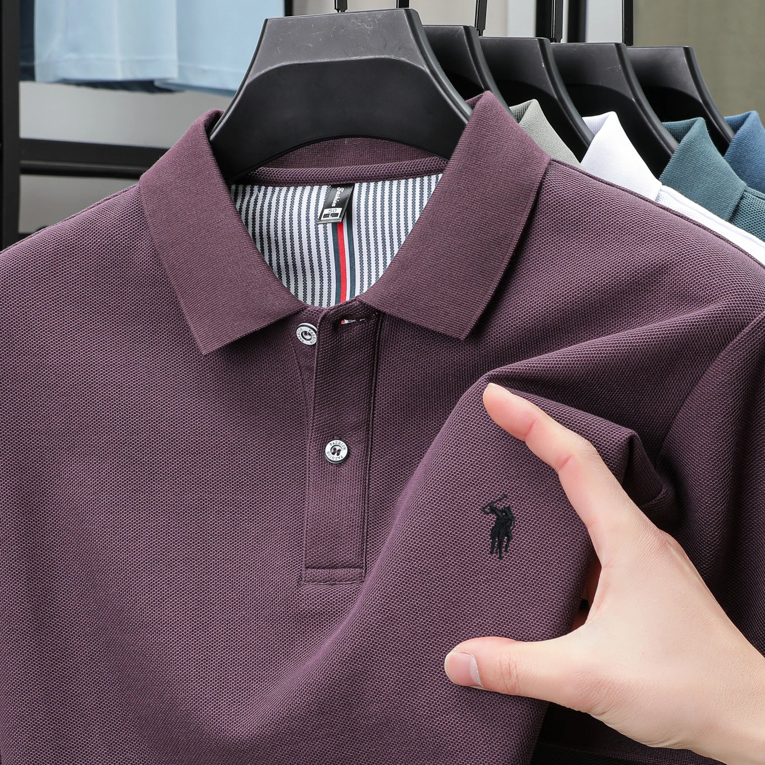 Polo Homme 100% Coton Pur Broderie 3D Manches Courtes Été Fashion Confortable Élégant | Polo Coton Broderie 3D Premium