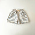Short Lin Coton Enfant Rayures – Pantalon Court Casual Vintage Ample Garçon Fille Été
