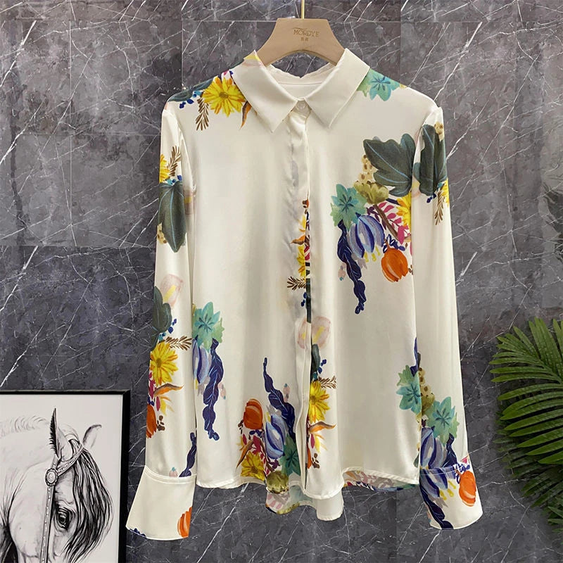 Chemisier Femme Vintage Imprimé Luxe Manches Longues Slim Élégant – Blouse Casual Chic | Automne S-3XL