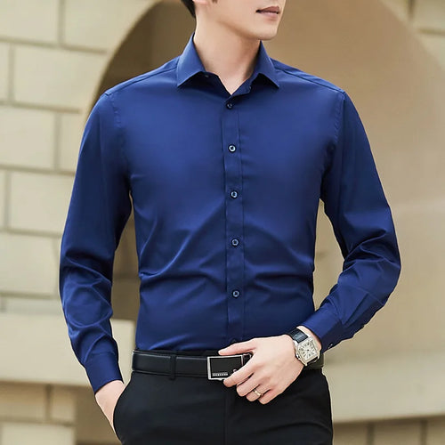 Chemise Homme Grande Taille Couleur Unie Business Slim Fit Manches Longues – Classique Casual Élégant Blanc | Mode Homme