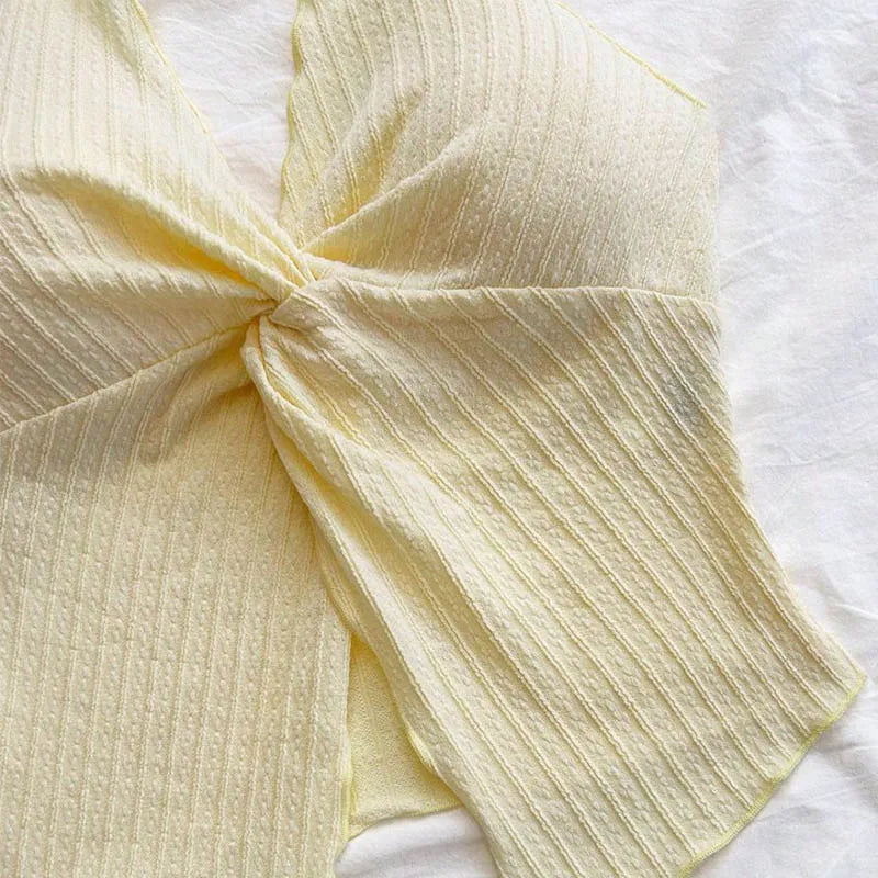 Crop Top Halter Y2K Jaune Col V Sans Dos - Streetwear Sexy Femme Été