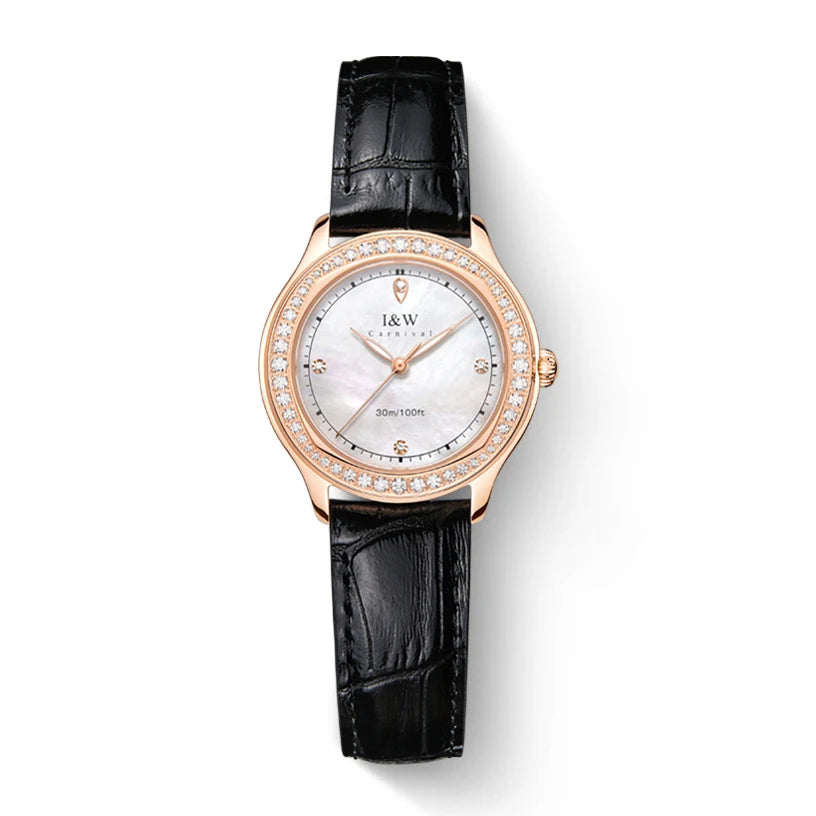 Montre Femme Luxe IW Diamants Verre Saphir Cuir Lumineux Étanche – Fabrication Suisse Quartz 2025