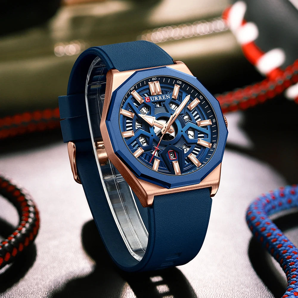 Montre Homme CURREN Design Créatif Quartz Silicone Lumineux Date – Fashion Sport Élégant