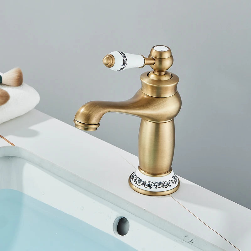Robinet Lavabo Laiton Antique Style Classique – Mitigeur Mono-Commande Eau Chaude & Froide | Vasque Salle de Bain
