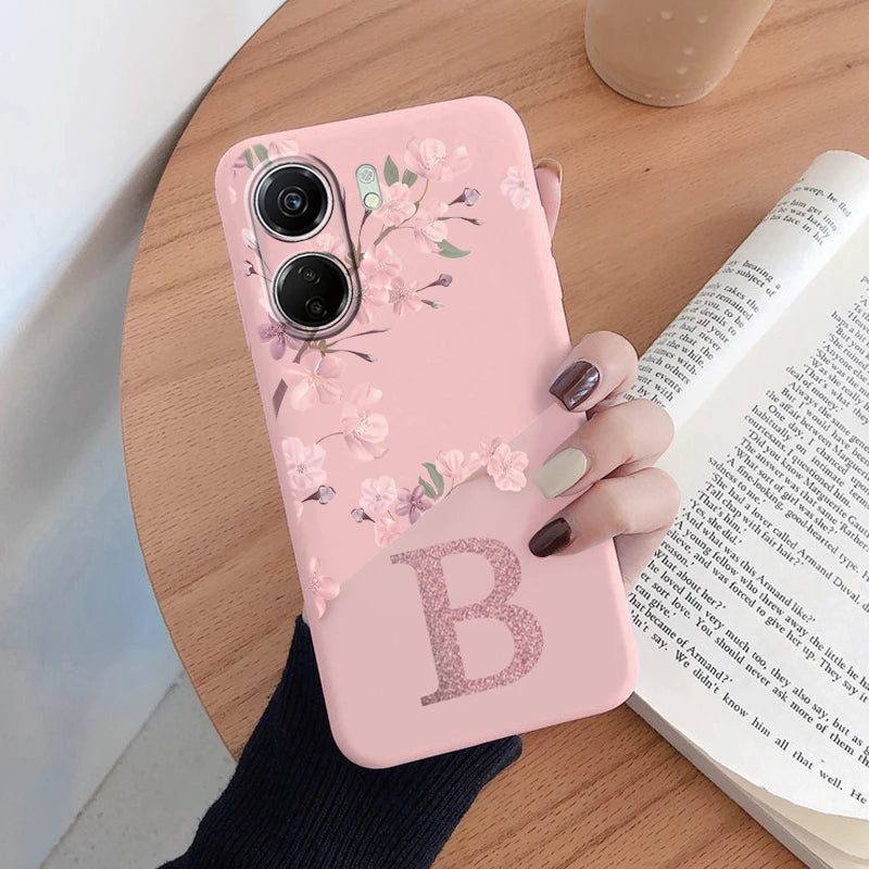 Coque Silicone Fleurs Xiaomi Poco C65 C75 Redmi 13C 14C – Antichoc Mignonne Lettres Protection