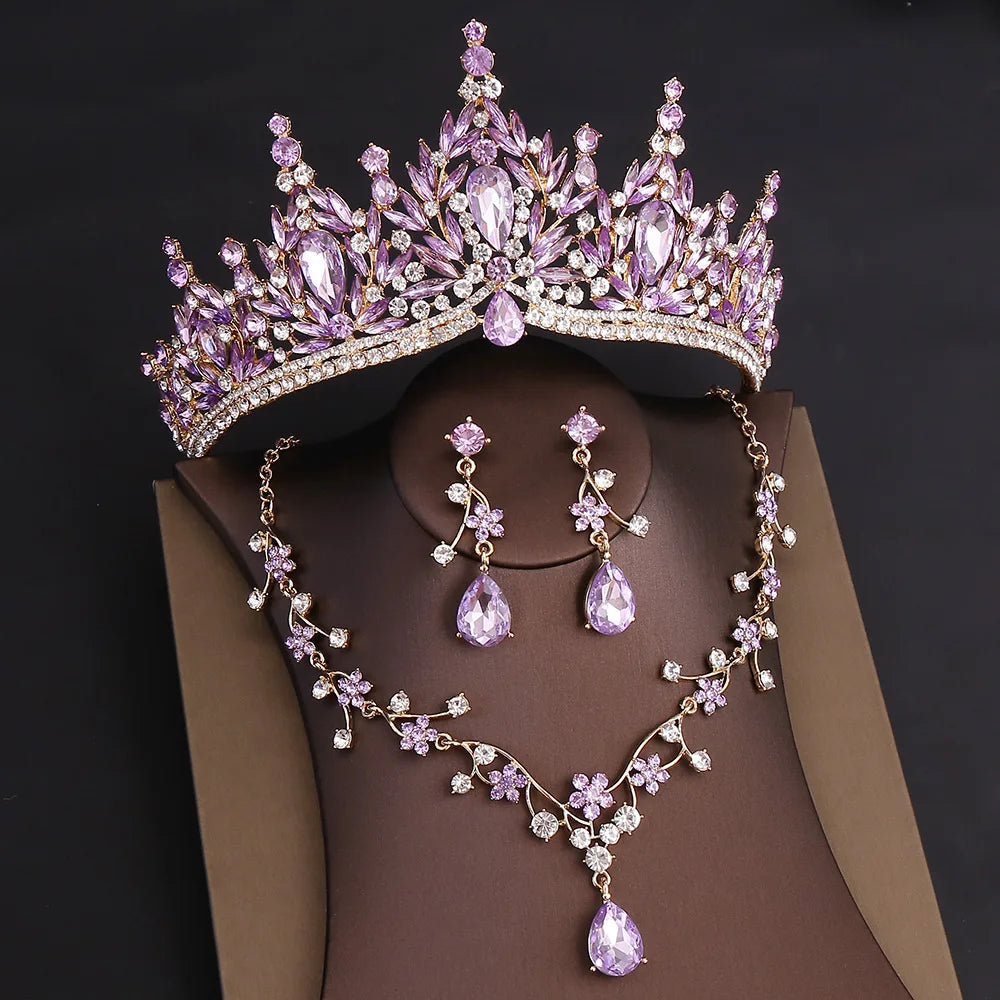 DIEZI Parure Couronne Baroque Mariage Cristal Opale – Tiare Collier Boucles Princesse
