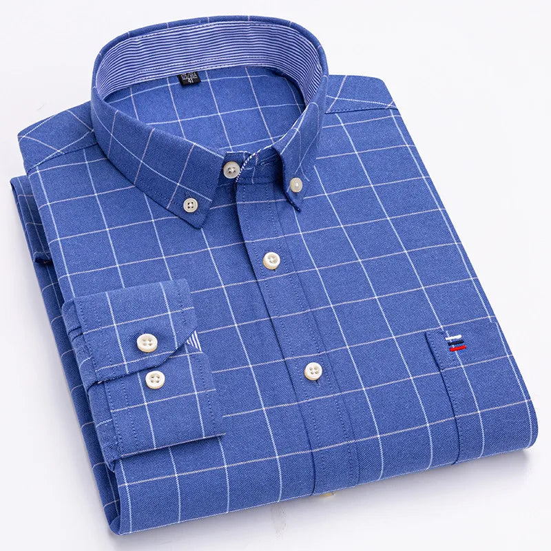 Chemise Homme 100% Coton Manches Longues Carreaux Oxford Casual Business Grande Taille 5XL 6XL 7XL | Chemise Oxford Premium