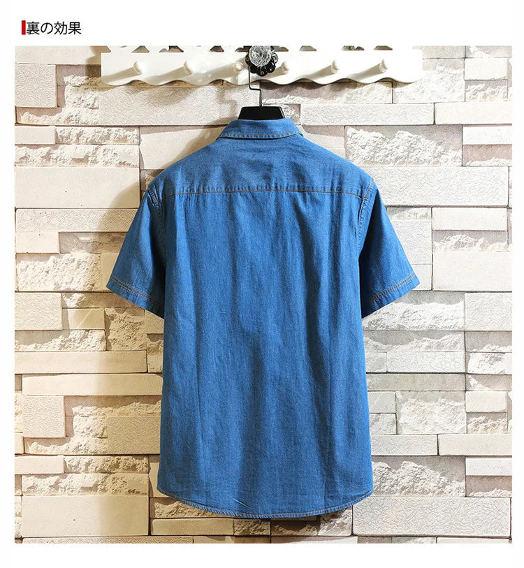 Chemise Jean Bleu Homme Manches Courtes 2023 – Coton Qualité Premium Été Plus Size M-4XL