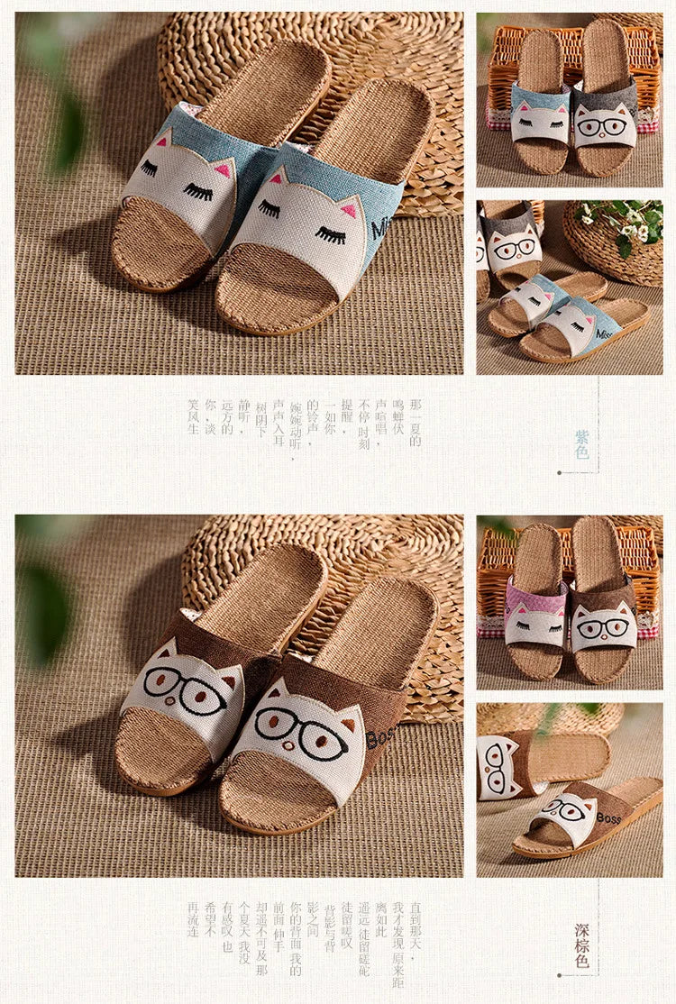 Pantoffeln Leinen Cartoon Kinder Anti-Rutsch – Atmungsaktive Dicke Sohle Indoor Paar Unisex
