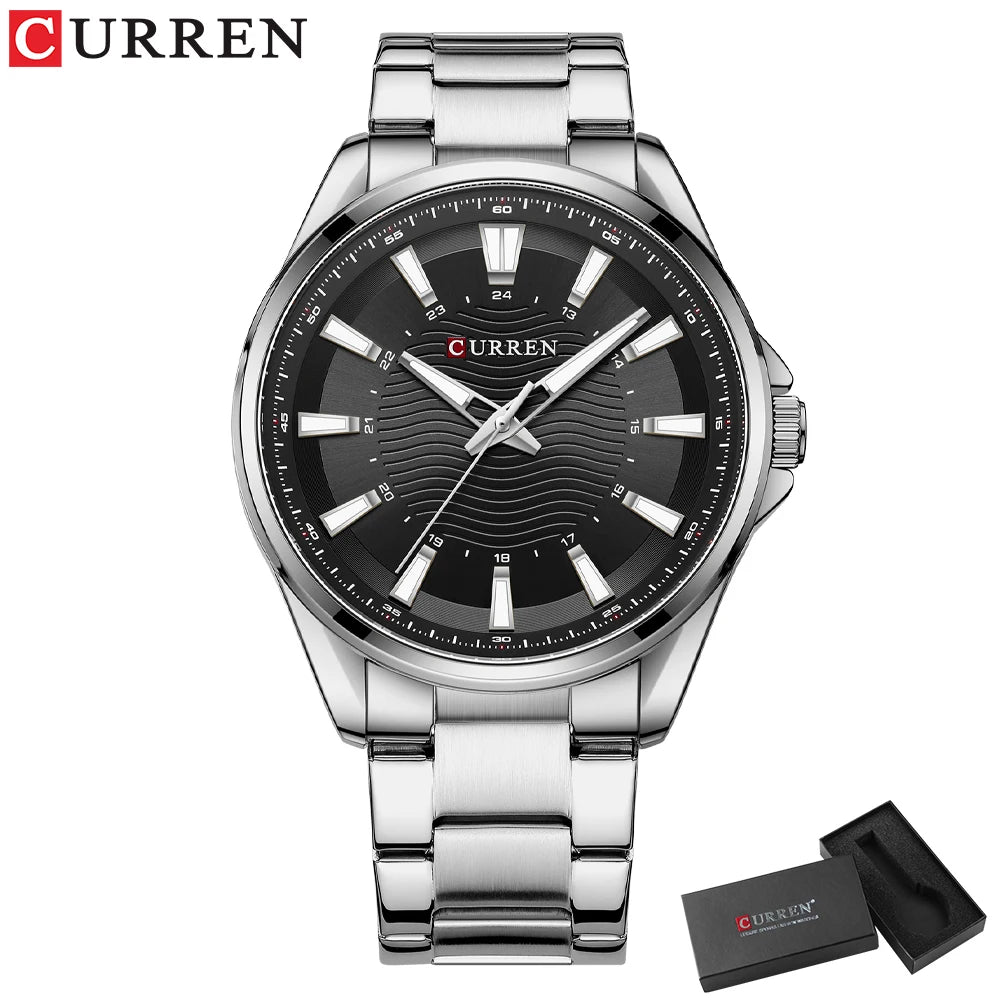 Montre Homme CURREN Business Casual Quartz 44mm – Acier Noir Lumineux Étanche Fashion
