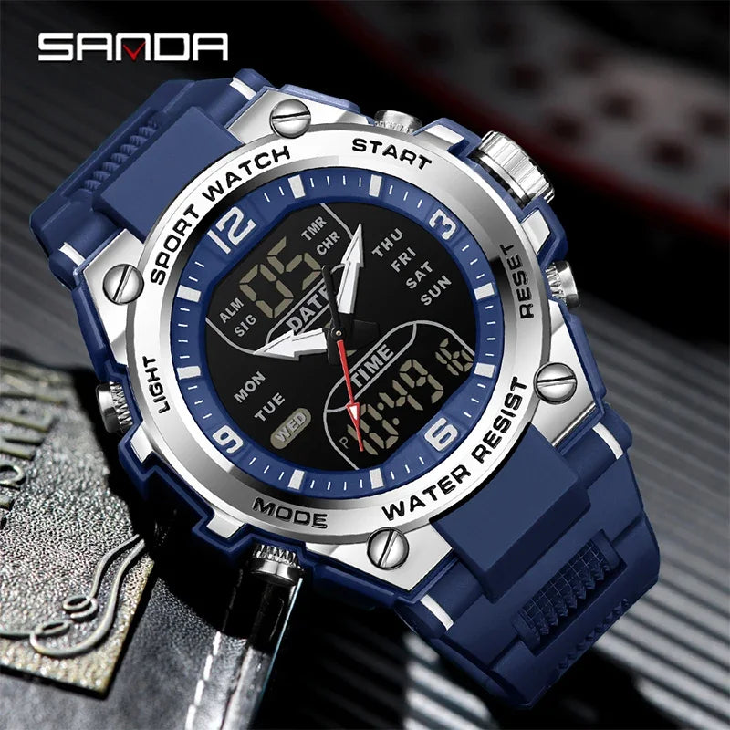 Montre Homme SANDA Militaire Tactique G-Style – LED Digital Quartz Étanche 50M Sport Luxe